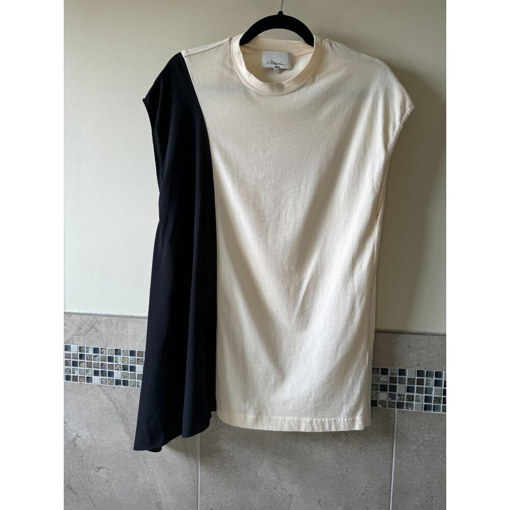 3.1 Phillip Lim Minimalist Two-Tone Tunic Top by Apiece Apart - Cream & Black